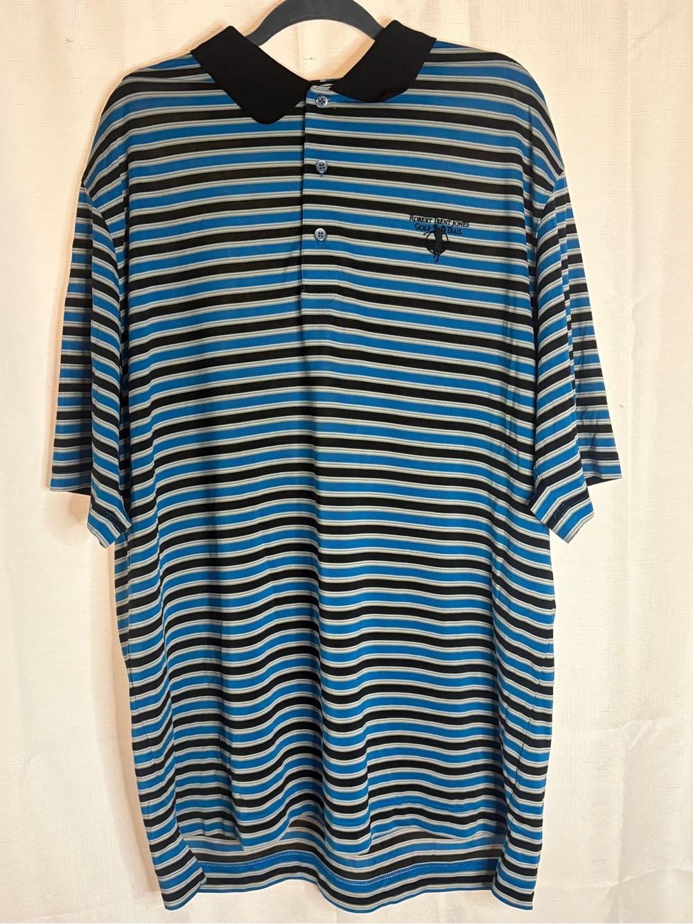FootJoy Golf Polo Men's XXL Blue Black Striped Robert Trent Jones Golf Trail
